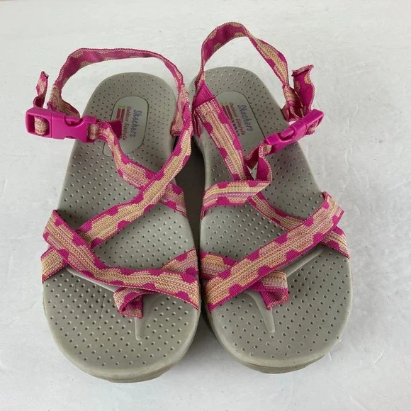 Skechers Outdoor Lifestyle Sandals Women Pink Tan Strappy Buckle Hiking Walking - Picture 2 of 8